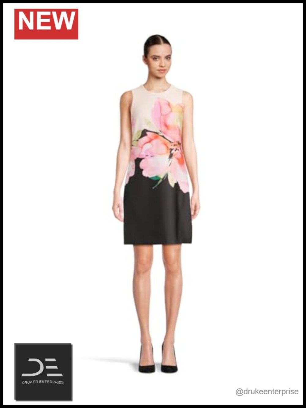 Calvin Klein Scuba Floral Sheath Dress Sleeveless Knee Length Work